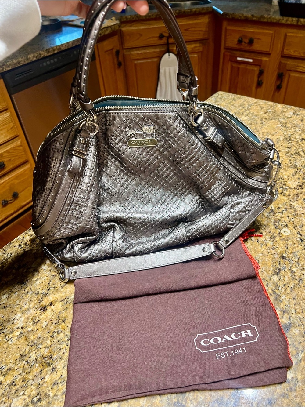 COACH Metallic Pewter Quilted Leather Satchel - Pewter